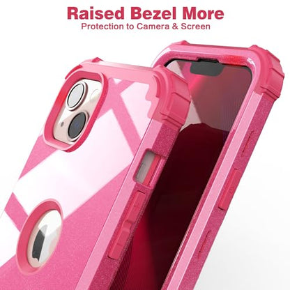 IDweel for iPhone 15 Case with Screen Protector,Luxury 3 in 1 Shockproof Slim Fit Hybrid Heavy Duty Protection Glitter Hard PC Cover Soft Silicone Bumper Full Body Case,Glitter Rose Red - color: Glitter Rose Red