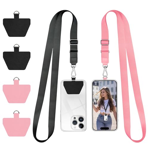 Doormoon Phone Lanyard, Universal Adjustable Neck Strap for Phone Case Keys ID Badges Cell Phone Lanyard Compatible with iPhone, Samsung, Most Smartphones, 2 Pack, Black Pink - color: Black Pink
