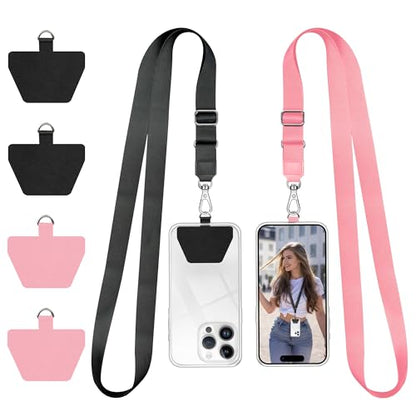 Doormoon Phone Lanyard, Universal Adjustable Neck Strap for Phone Case Keys ID Badges Cell Phone Lanyard Compatible with iPhone, Samsung, Most Smartphones, 2 Pack, Black Pink - color: Black Pink