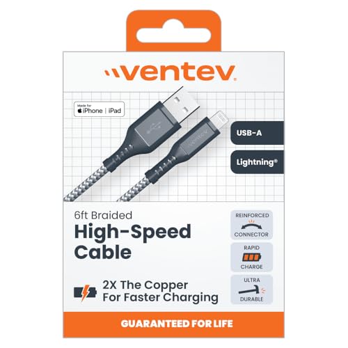 HIGH Speed USB A to Apple Lightning Braided Cable with 2X THE Copper for Faster Charging 6FT, Gray