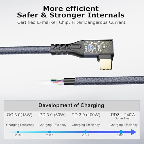 Long USB C 3.2 Cable Gen-2 240W Charging Extension 5m 16.5ft - size: 5 m, style: usb 3.2 Elbow