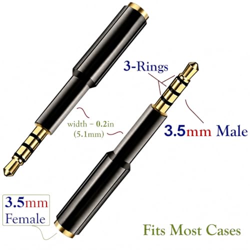 3.5mm Headphone Jack Extender, 4-Pole Audio Adapter 2-Pack | Slim / Black Color / 3.5mm Male to 3.5mm Female