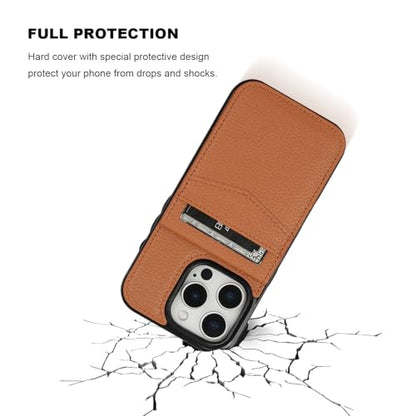 KIHUWEY for iPhone 16 Pro Wallet Case Card Holder, Lichee Light Brown | Credit Card Slots, PU Leather, Kickstand, Magnetic, Flip Heavy Duty Protection Cover for Men Women - color: Lichee Light Brown