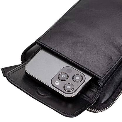 Ferrara Premium Leather Crossbody Phone Purse - Unisex Crossover Sling Shoulder Bag with Card Holder & Adjustable Strap - color: Black