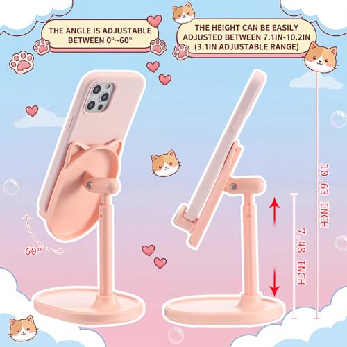 Kathfly 2 Pack Cute Phone Stand for Desk, Pink and White, Cat - color: Pink and White, style: Cat