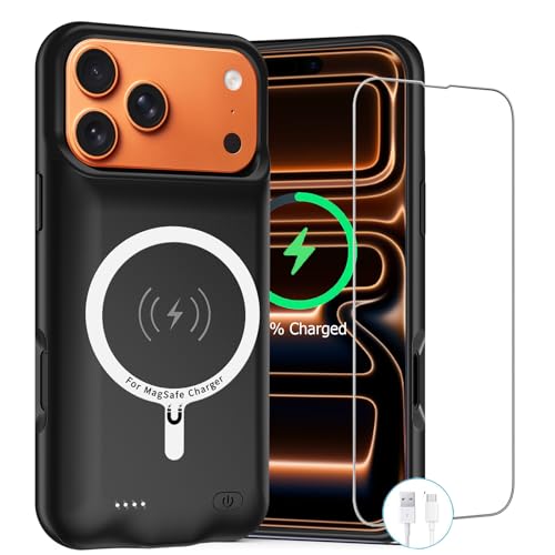 Battery Case for iPhone 17 Pro Max,12000mAh Rechargeable Portable Charging Case with Wireless Charging Compatible for iPhone 17 Pro Max (6.9inch) with Carplay Extend Battery Pack Charger Cover (Black) - size: iPhone 17 Pro Max-12000mAh Black