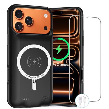 Battery Case for iPhone 17 Pro Max,12000mAh Rechargeable Portable Charging Case with Wireless Charging Compatible for iPhone 17 Pro Max (6.9inch) with Carplay Extend Battery Pack Charger Cover (Black) - size: iPhone 17 Pro Max-12000mAh Black