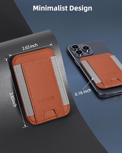 HiWe for MagSafe Wallet, 7 Cards Holder for Phone Case, RFID Blocking - color: Brown Wallet - Grey Band