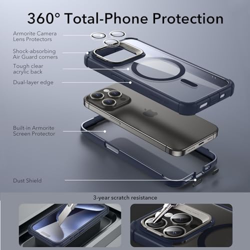 ESR for iPhone 15 Pro Case Flex Stand, Fit for Magsafe, Clear Dark Blue - color: Clear Dark Blue
