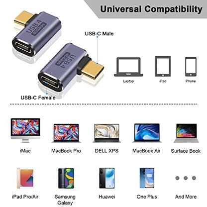 Poyiccot Right Angle USB C Adapter, 40Gbps 90 Degree Type C Extender Support 8K Video & 100W Charging for Thunderbolt 4, USB 4, Mobile Phone, Tablet, 2Pack - style: usb c right angle