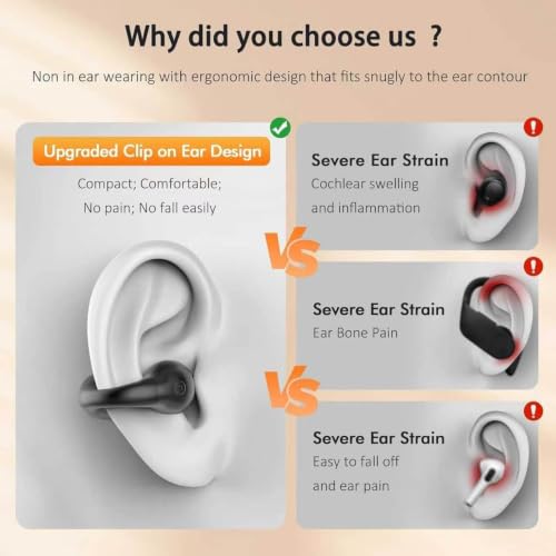 Open Ear Bone Conduction Headphones Bluetooth 5.3Wireless Clip On Earbuds with Digital Display Charging Case 80 Hours Playtime Sport Earphones Built-in Mic IPX7Waterproof for Running Fitness Exercise