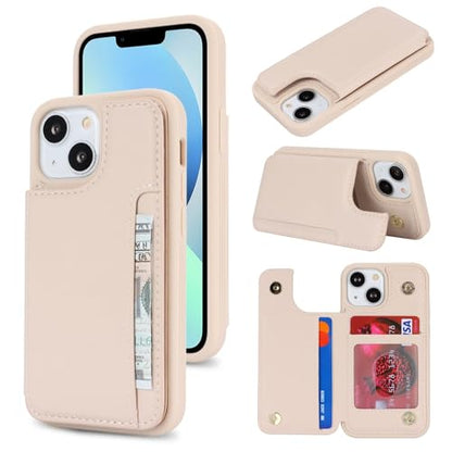 iCoverCase Compatible with iPhone 13 Mini Case with Card Holder, Wallet Phone Case for Women Men RFID Blocking PU Leather Protective Case 5.4 Inch (Beige) - color: Beige