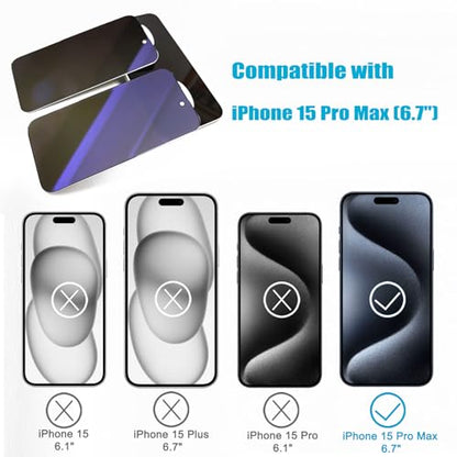 2 Pack Compatible with iPhone 15 Pro Max Privacy Screen Protector, Anti-Spy Anti-Blue Light Eye Protection Tempered Glass Film, Scratch Resistant, Full Coverage, Case Friendly - size: for iPhone 15 Pro Max