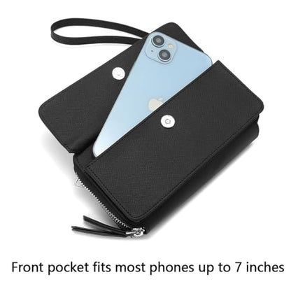 RFID Crossbody Wallet Wristlet Purse with Phone Pocket For Women Vegan Leather - color: Zb-saffiano-black