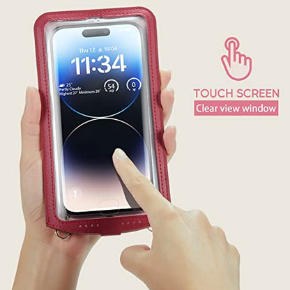Small Crossbody Bag Cell Phone Purse for Women Men Leather Mini Shoulder Bag Wallet Case with Card Holder Slot Necklace Lanyard for All phones iPhone Samsung Google up to 7.3" Red - color: Red