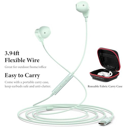 APETOO USB C Headphones for iPhone 18 Pro Max 17 16 15/iPad Air Earbuds - color: Mint Green