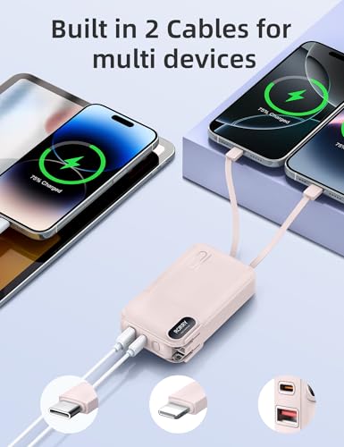 RORRY Portable Charger 3 in 1 with Wall Plug 10000mAh Power Bank for iPhone - color: Pink
