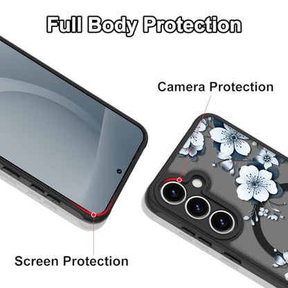 Magnetic for Samsung Galaxy S25 Case,White Flower | Compatible with MagSafe,Cute Fashion Translucent Matte Hard Back Shockproof Anti-Scratch Phone Case-Ink Flower - color: Ink Flower, size: Samsung Galaxy S25