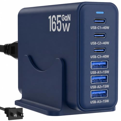 165W Charging Station, 6 Port Desktop Charger, 3 Ports 40W Blue - color: Deep Blue