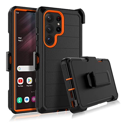 Njjex Rugged Case for Samsung Galaxy S23 Ultra, for Galaxy S23 Ultra Case with Belt Clip Holster, Full Body Protector Heavy Duty Shockproof Locking Swivel Holster Kickstand Hard Phone Cover [Orange] | Rugged heavy duty, shockproof full body protector, loc