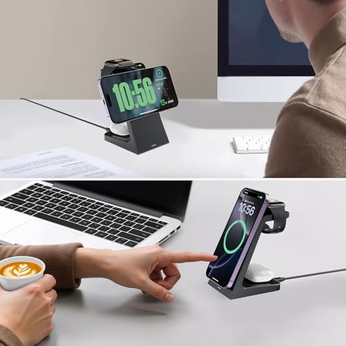 25W Magnetic Wireless Charging Stand for Mag-Safe, 3 in 1 Fast Wireless Charger Station for iPhone 17 Pro Max/17 Air/16 Pro/16 Plus/15/14/13/12 mini,Air Pods,Apple Watch