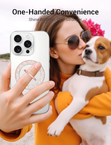 YINHEXI Magnetic Phone Grip for Magsafe, Glittering Ring Holder Stand with 360°Rotation & 90°Flip, Mag Safe Accessory for iPhone 16, 15, 14, 13, 12 (Rose Gold-MS-01) - color: Rose Gold-MS-01