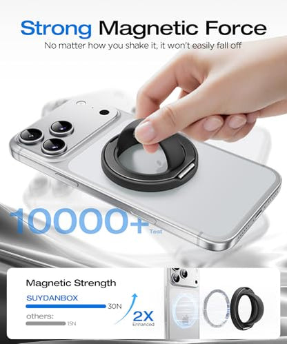 Magnetic Phone Grip, 360° Rotation & 180° Flip Universal Phone Ring Stand, Silicone Phone Ring Holder for Back of Phone for iPhone 17/16/15/14/13/12 Pro Max/Plus, Black - color: Black