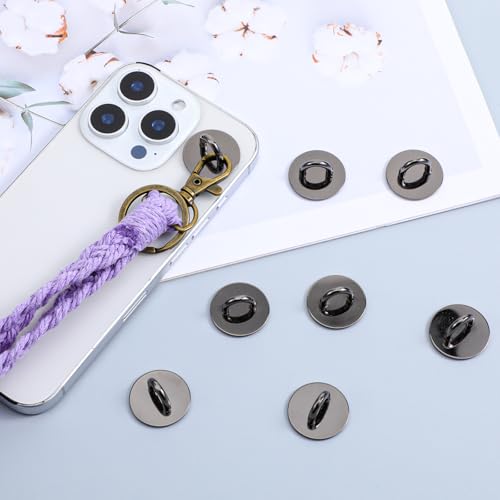 10 PCS Phone Charm Hook, Adhesive Metal Round Cell Phone Finger Ring Holder, Cute Phones Grip Loop Stand Universal Charms Holder for Cell Phones Case Tablet DIY Hanging Accessories (Black)