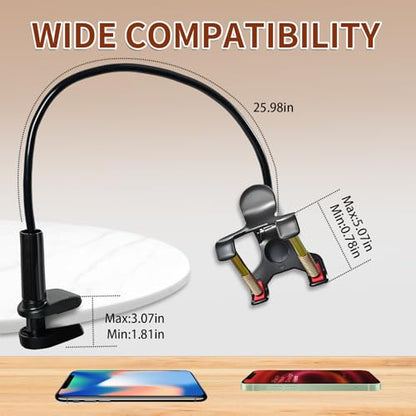 Gooseneck Phone Holder for Bed - Cell Phone Mount Clamp Clip, 360° Flexible Arm, Compatible with iPhone 17 16 15 14 13 12 11 Pro Max Xs Xr X8, Overhead Mount for Desk Phone Holder for 4–7" Smartphones - color: Clamp Mount
