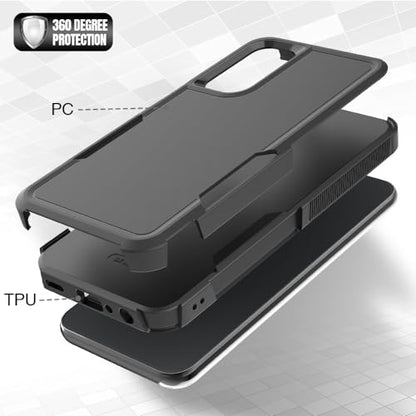 for Samsung Galaxy A25 5G Case: Dual Layer Protective Heavy Duty Cell Phone Cover Shockproof Rugged with HD Screen Protector - Military Protection Bumper Tough - Samsung Galaxy A25 5G 2024, Black - color: Black (PC) + Black (TPU)