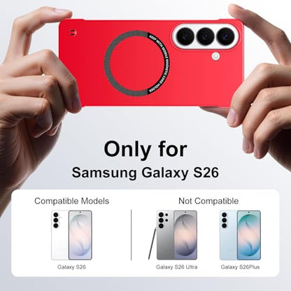 Frameless Slim Case for Samsung Galaxy S26, Silky Touch, Hard PC Matte Back, Exposed Sides Compatible with Mag-Safe, Anti-Scratch Shockproof Protective Cover for Samsung S26 5G (Red) - color: Red