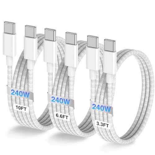 USB C to USB C Cable [3.3FT+6.6FT+10FT], 240W Fast Charging Cable - size: [3/6/10 FT]
