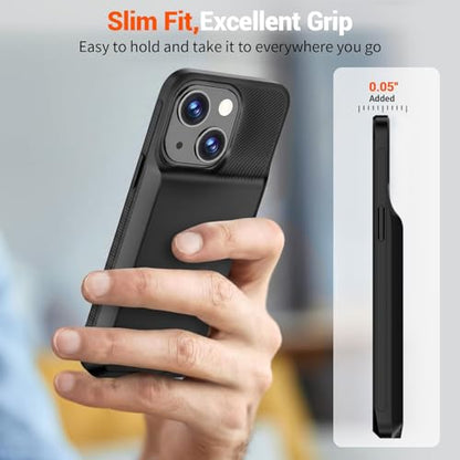 BOPPS Battery Case for iPhone 14/14 Pro/13/13 Pro【2026 New】 Slim Powerful 7000mAh Portable Charger Case 360°Protection Rechargeable Extended Charging case for iPhone 13，14 Series 6.1inch,(Black)