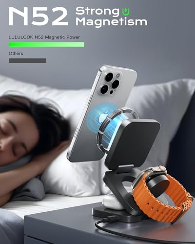 Qi2 Certified 3 in 1 Travel Charger MagSafe Compatible, Foldable Wireless Charger Stand, Mag-Safe 3 in 1 Charging Station,15W Fast Charging for iPhone 18/17/16/15/14/13/12, Apple Watch, AirPods
