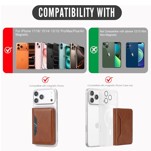 For MagSafe Wallet,Magnetic Card Holder RFID Blocking Wallet with 5 Card Slots & Cash Pocket For iPhone 17/16/ 15/14/ 13/12/ Pro/Max/Plus/Air Brown - color: Brown