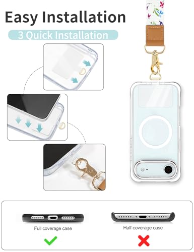 Phone Lanyard Crossbody Strap, Adjustable Neck Strap and Wristlet Strap for Phone Wallet ID Badge with 2 Phone Tabs - color: Floral