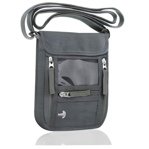 WALNEW Passport Holder Neck Pouch Travel Wallet for Women and Men, RFID Blocking Security Slim Traveling Wallet with Around Neck Lanyard Strap, Gray - color: Gray