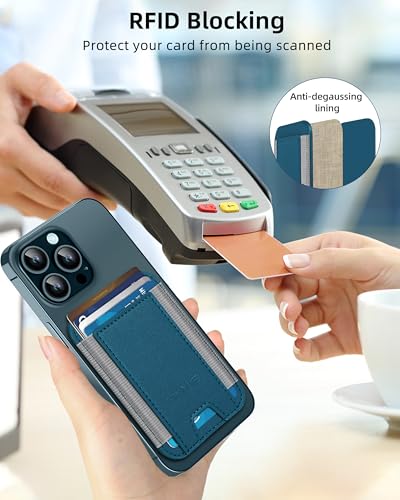 HiWe for MagSafe Wallet, 7 Cards Holder for Phone Case, RFID Blocking - color: Dark Blue Wallet - Grey Band