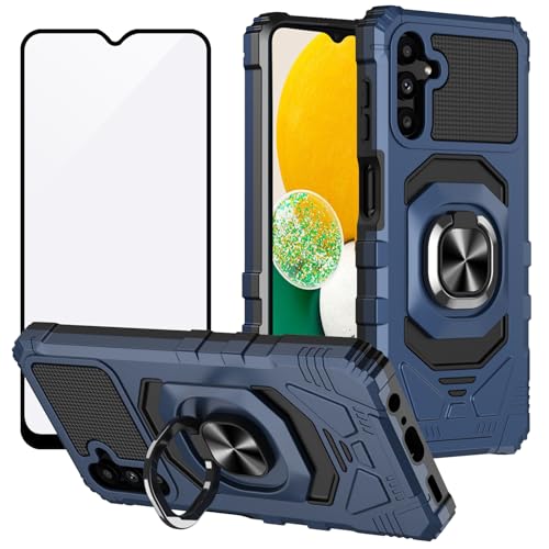 Ailiber for Samsung Galaxy A16 Stand Case, Screen Protector-Blue | Flexible Stable Ring Kickstand Holder Military-Grade Drop Protection, Build-in Metal for Magnet Car Mount Armor Cover - color: Ring Kickstand & Screen Protector & Blue