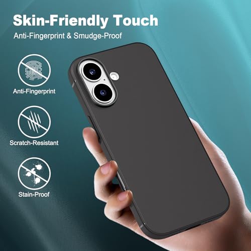 TENOC Phone Case Compatible with iPhone 16 Plus, Black Case Anti-Fingerprint Protective Bumper Matte Cover for 6.7 Inch - color: Black, size: iPhone 16 Plus