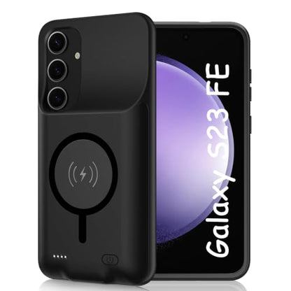 Battery Case for Galaxy S23 FE, 12000mAh High Capacity Portable Rechargeable Protective Case Support Wireless Charging Compatible with Galaxy S23 FE (6.4 inch) Extended Battery Charger Cover-Black - size: Galaxy S23 FE