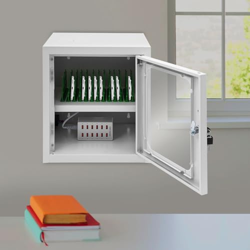 12-Device Charging Station, Charging Cabinet for Cellphones, Rechargeable Cellphone Locker Storage Charging Station, Locking and Charging Phone Storage Box, Cell Phone Charging Box - color: White-12 Slots