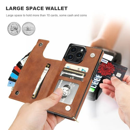 Bocasal Crossbody Wallet Case with Strap for iPhone 16 Pro Max, Brown | RFID Blocking Card Slot Holder, Magnetic Flip Folio Purse Case, PU Leather Zipper Handbag Detachable Lanyard Strap 6.9 Inch - color: Brown