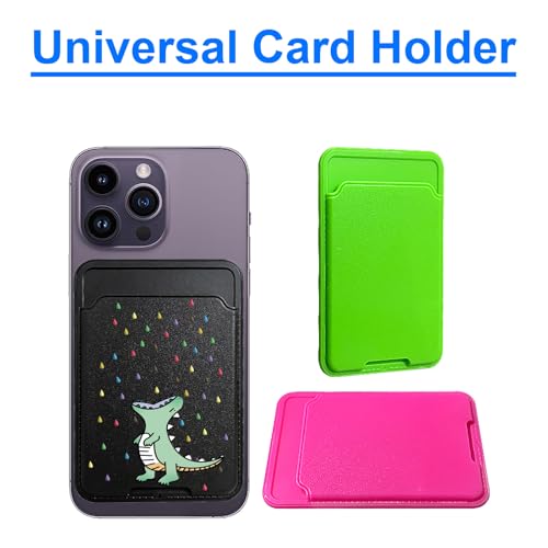 Unov Adhesive Phone Card Holder With Dino Rainbow Dinosaur Dragon Design Stick-on Wallet ID Credit Card Pouch Sleeve Pocket for Pixel iPhone Motolora Galaxy iPad Tablet All Cell Phone Black - color: Rainbow Dinosaur