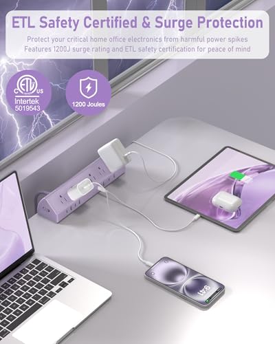 Jgstkcity Desk Clamp Power Strip USB C 45W,Surge Protector,Purple - color: Purple, size: 6 FT
