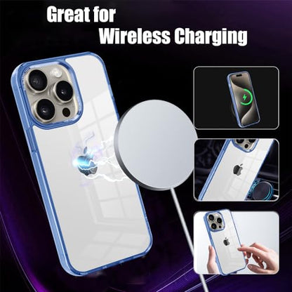 CcacHe Designed for iPhone 15 Pro Case,[Anti-Yellowing] [Military-Grade Protection] Anti-Scratch Transparent Back Slim Shockproof Phone Cover 6.1 Inch (Blue) - color: Blue