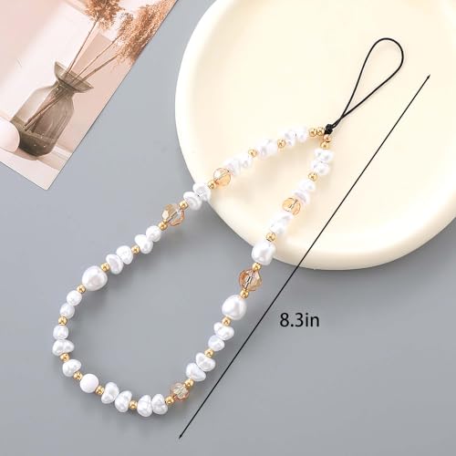 Beaded Phone Charm Lanyard Strap Girly Style Fixed Beads Pearl Lanyards - color: PH-byzz-3