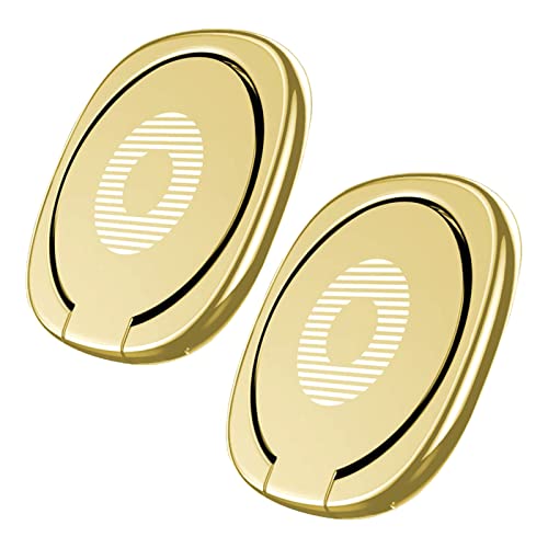 [2 Pack] Glossy Rounded Edges Cell Phone Ring Holder Stand,360 Degree Rotation and 180 Degree Adjustable Finger Ring Kickstand with Polished Metal Phone Grip (Gold)