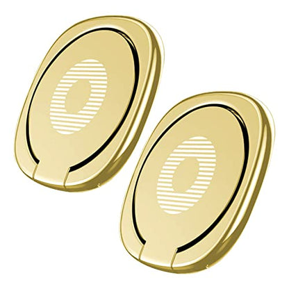 [2 Pack] Glossy Rounded Edges Cell Phone Ring Holder Stand,360 Degree Rotation and 180 Degree Adjustable Finger Ring Kickstand with Polished Metal Phone Grip (Gold)