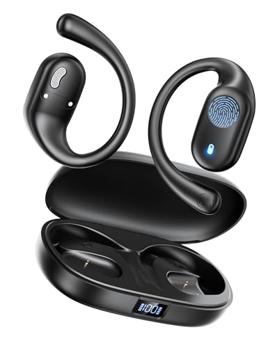 Eigsupia Open Ear Headphones, Bluetooth Headphones 5.3 Sports with Smart Digital Display, 36H Playtime, IP54 Waterproof, Wireless Earbuds Lightweight Design Fit Cycling, Running, Workout (Black)